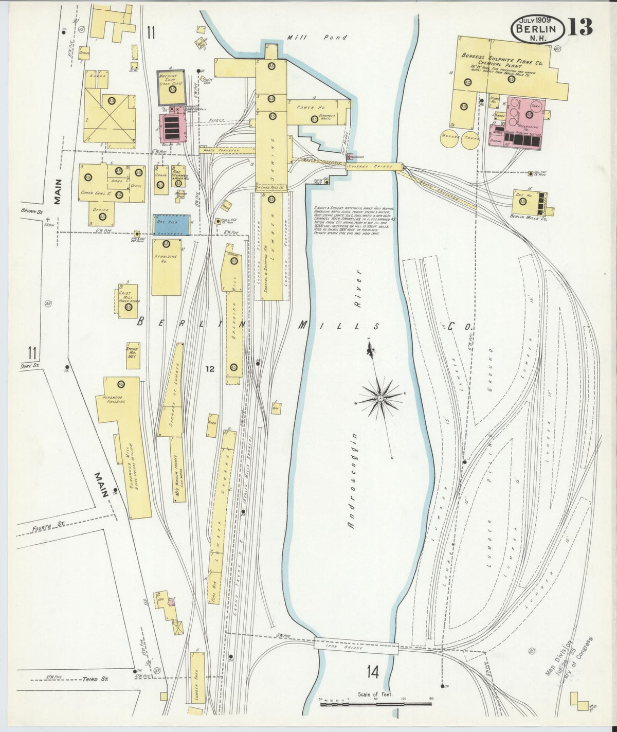 Sanborn Fire Insurance Map from Berlin, Coos County, New Hampshire (1909), Sheet #0013 - Complete Map Set gallery image, historic Sanborn map, vintage wall art, New Hampshire New Hampshire
