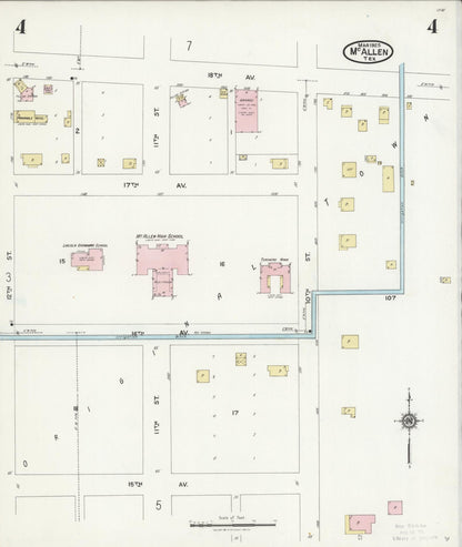 Sanborn Fire Insurance Map from McAllen, Hidalgo County, Texas (1925), Sheet #0004 - Historic Sanborn Fire Insurance Map Print, vintage old map wall art, antique decor, genealogy gift, Texas Texas map