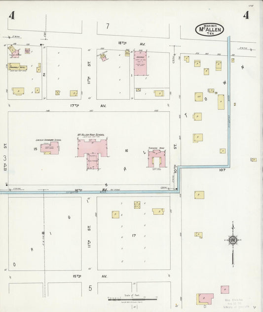 Sanborn Fire Insurance Map from McAllen, Hidalgo County, Texas (1925), Sheet #0004 - Historic Sanborn Fire Insurance Map Print, vintage old map wall art, antique decor, genealogy gift, Texas Texas map