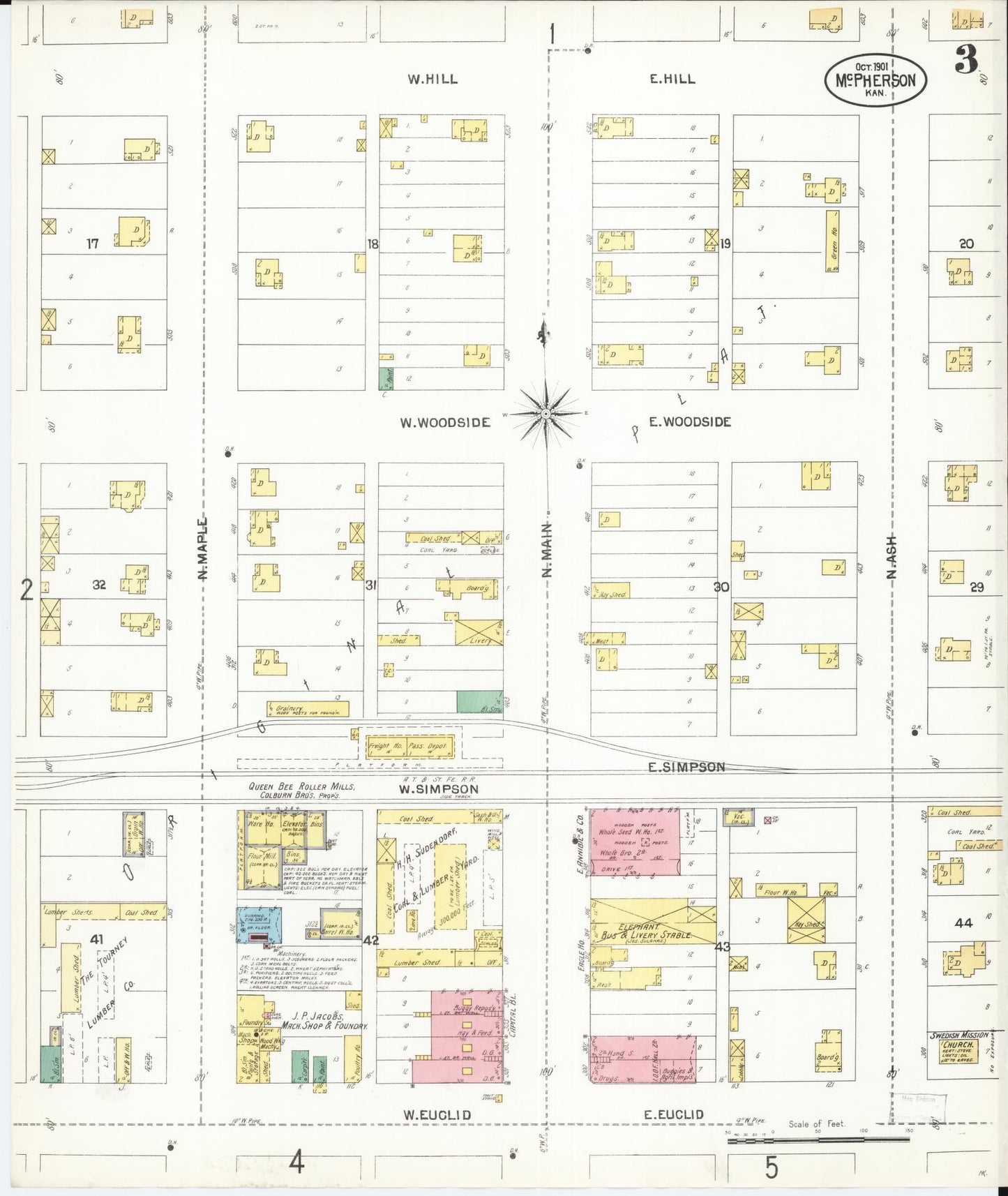 Sanborn Fire Insurance Map from Mcpherson, Mcpherson County, Kansas (1901), Sheet #0003 - Complete Map Set gallery image, historic Sanborn map, vintage wall art, Kansas Kansas