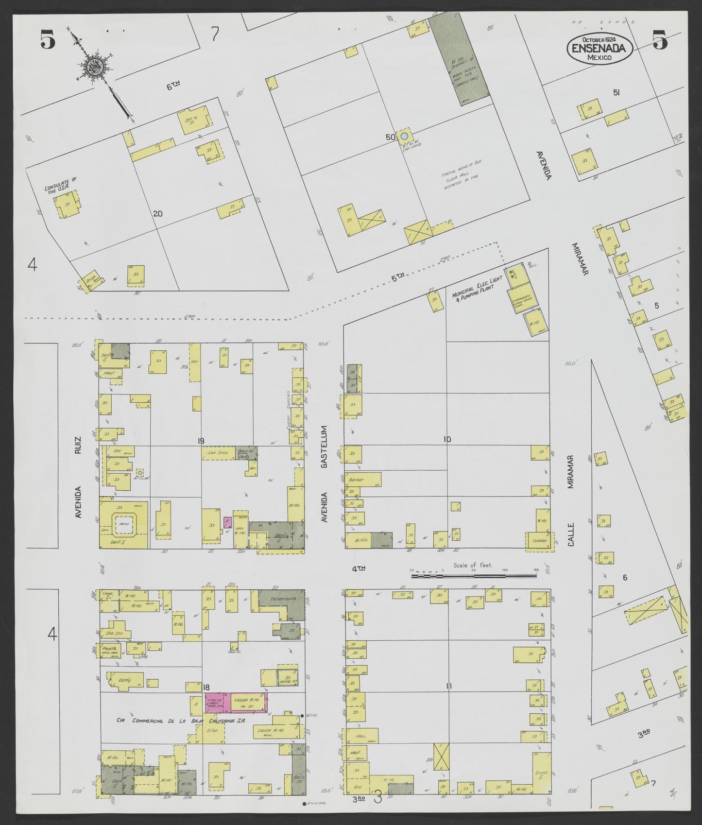 Sanborn Fire Insurance Map from Ensenada, Baja California (Mexico) (1924), Sheet #0005 - Complete Map Set gallery image, historic Sanborn map, vintage wall art, California California