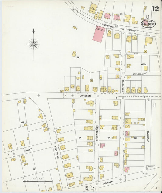 Sanborn Fire Insurance Map from Staunton, Independent Cities, Virginia (1904), Sheet #0012 - Historic Sanborn Fire Insurance Map Print, vintage old map wall art, antique decor, genealogy gift, Virginia Virginia map