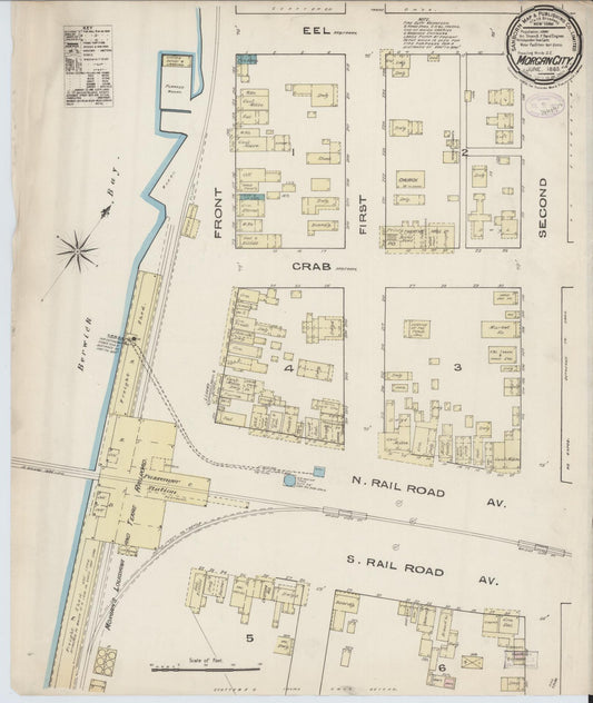 Sanborn Fire Insurance Map from Morgan City, Saint Mary Parish, Louisiana (1885), Sheet #0001 - Historic Sanborn Fire Insurance Map Print, vintage old map wall art, antique decor, genealogy gift, Louisiana Louisiana map