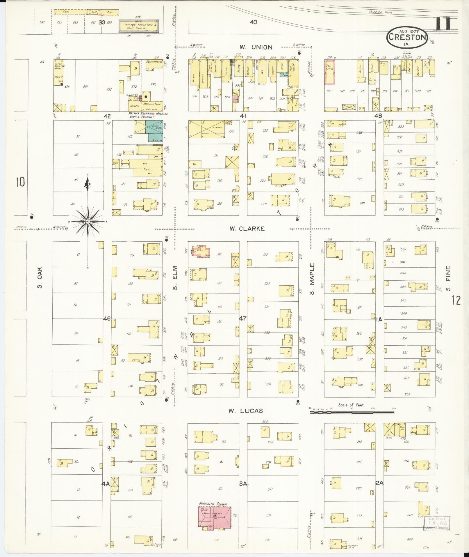 Sanborn Fire Insurance Map from Creston, Union County, Iowa (1907), Sheet #0011 - Historic Sanborn Fire Insurance Map Print, vintage old map wall art