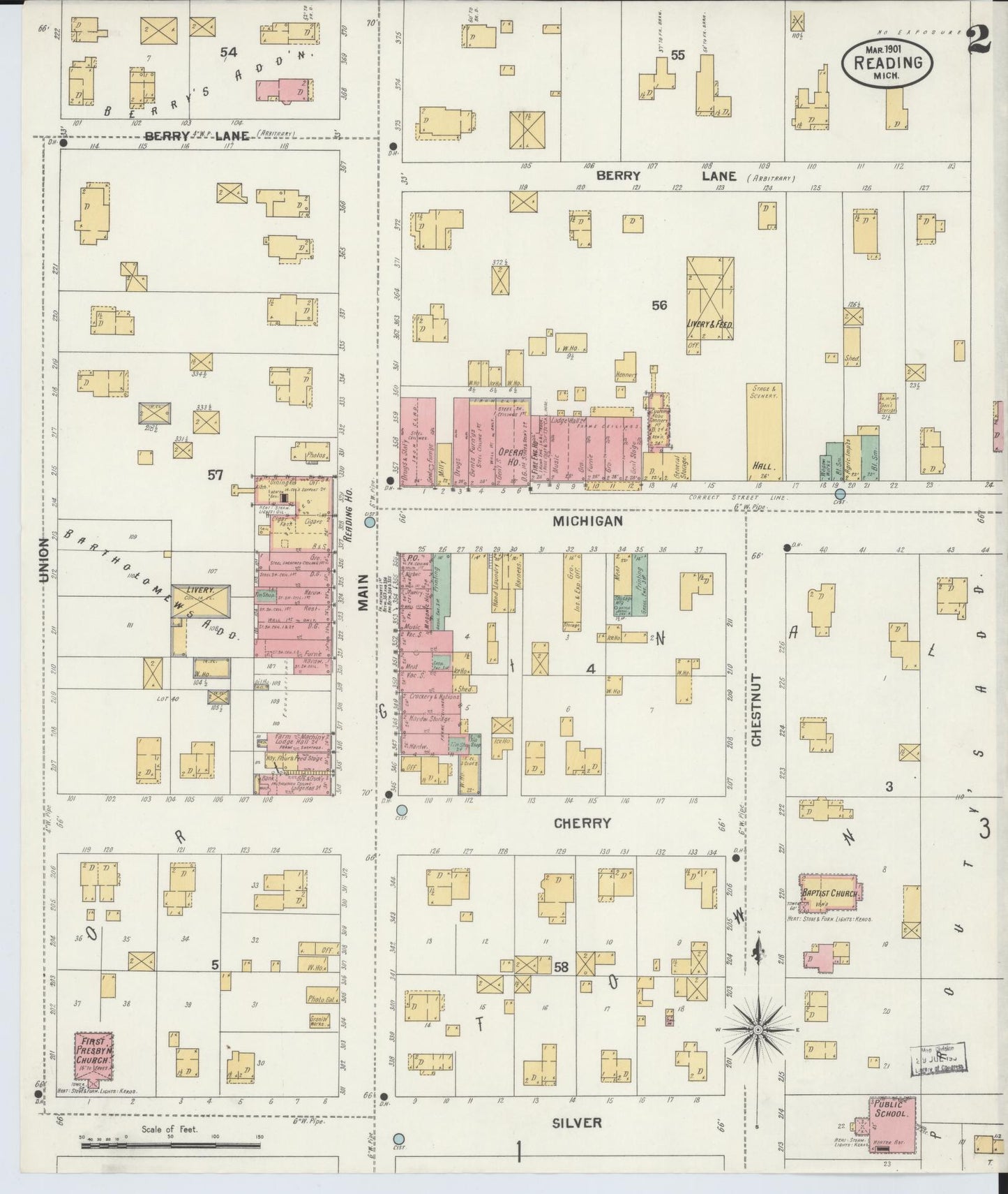 Sanborn Fire Insurance Map from Reading, Hillsdale County, Michigan (1901), Sheet #0002 - Complete Map Set gallery image, historic Sanborn map, vintage wall art, Michigan Michigan