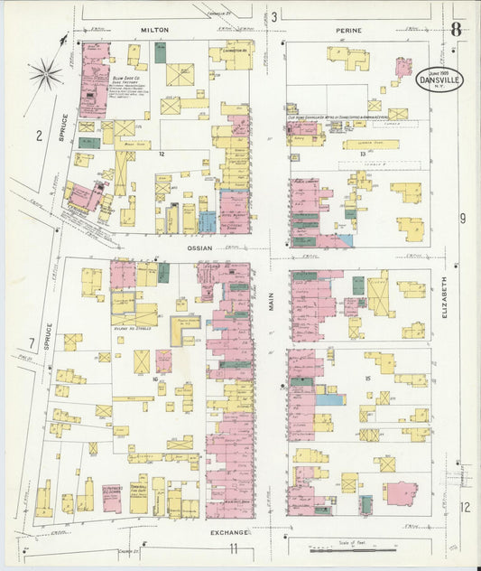 Sanborn Fire Insurance Map from Dansville, Livingston County, New York (1909), Sheet #0008 - Historic Sanborn Fire Insurance Map Print, vintage old map wall art, antique decor, genealogy gift, New York New York map