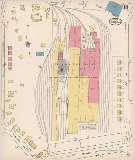 Sanborn Fire Insurance Map from Greenville, Mercer County, Pennsylvania (1922), Sheet #0010 - Historic Sanborn Fire Insurance Map Print, vintage old map wall art, antique decor, genealogy gift, Pennsylvania Pennsylvania map