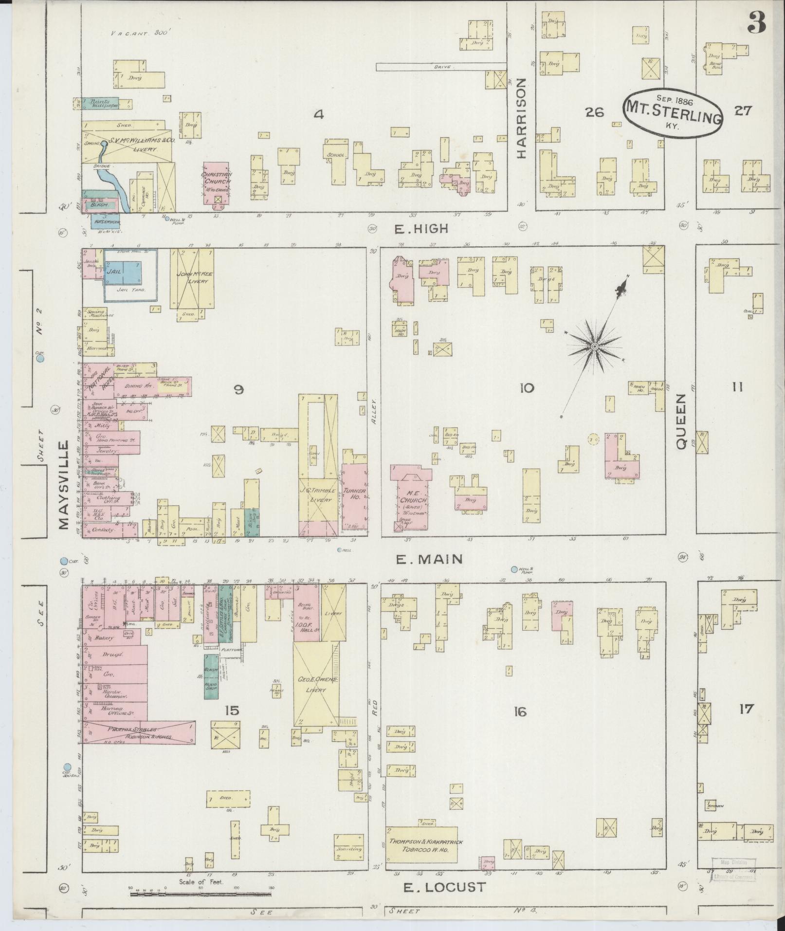 Sanborn Fire Insurance Map from Mount Sterling, Montgomery County, Kentucky (1886), Sheet #0003 - Complete Map Set gallery image, historic Sanborn map, vintage wall art, Kentucky Kentucky