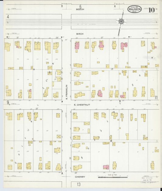 Sanborn Fire Insurance Map from Wauseon, Fulton County, Ohio (1916), Sheet #0010 - Historic Sanborn Fire Insurance Map Print, vintage old map wall art, antique decor, genealogy gift, Ohio Ohio map