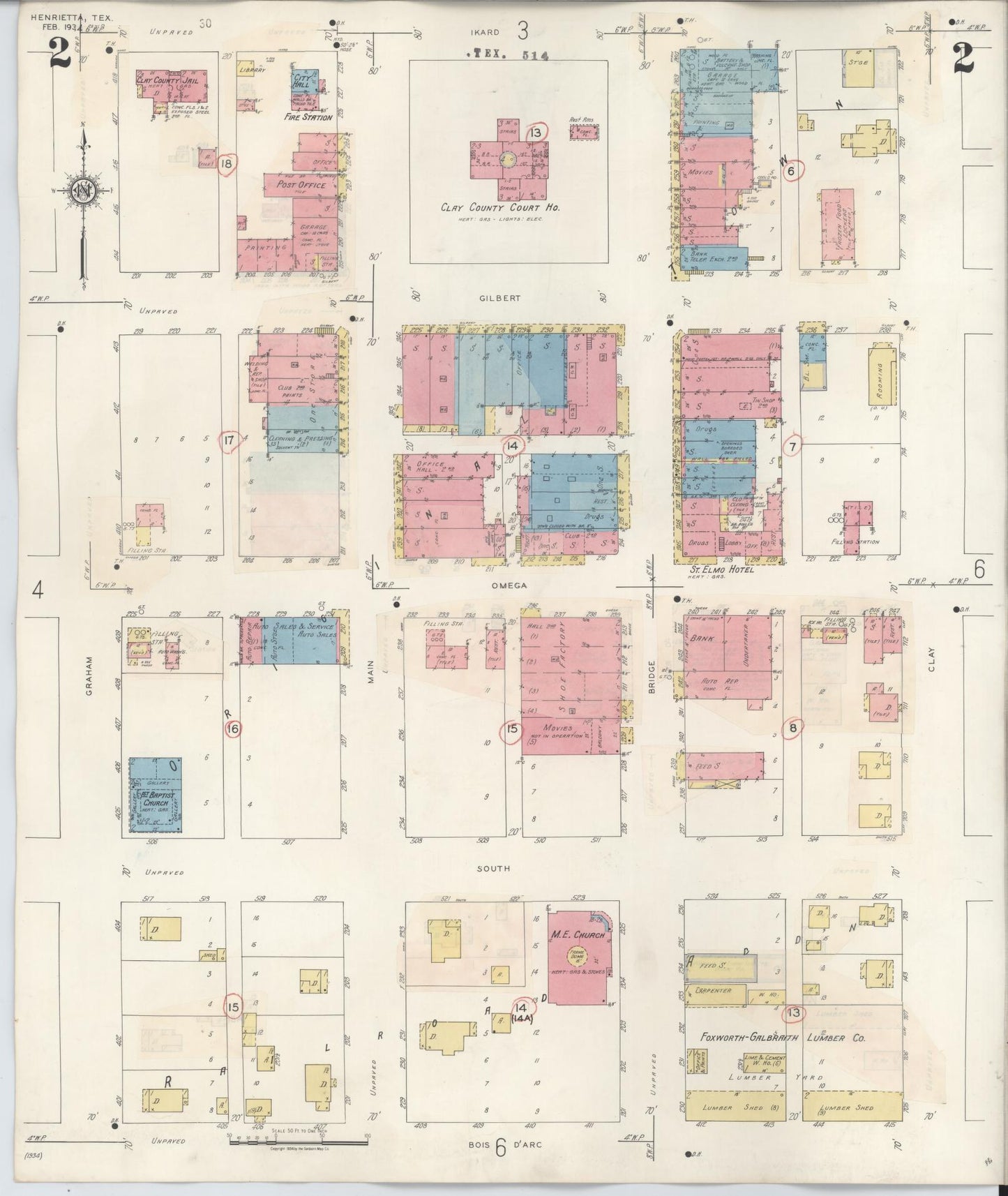 Sanborn Fire Insurance Map from Henrietta, Clay County, Texas (1944), Sheet #0002 - Complete Map Set gallery image, historic Sanborn map, vintage wall art, Texas Texas