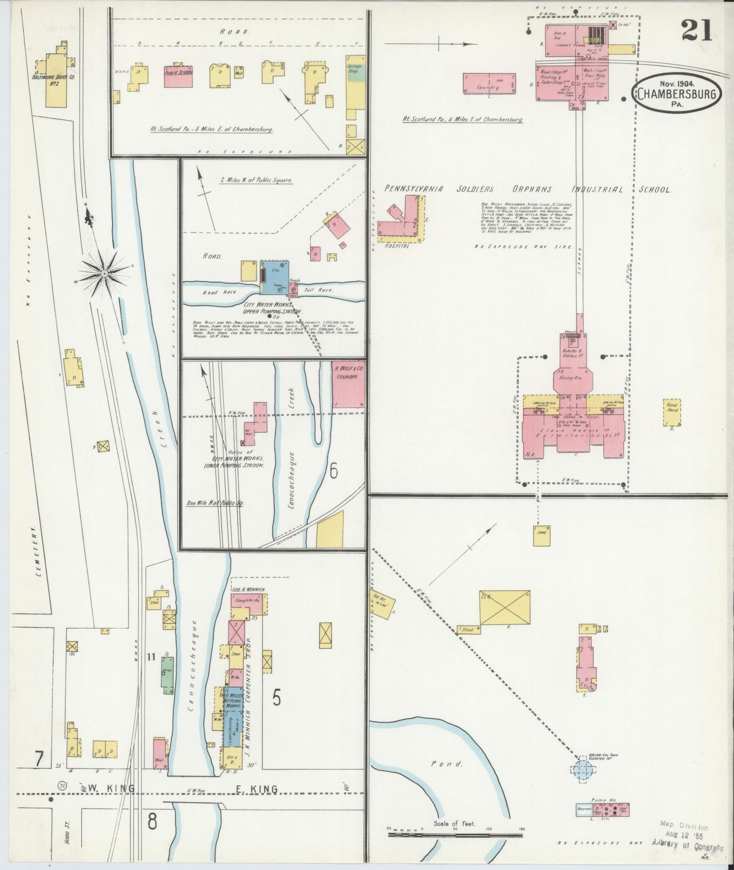 Sanborn Fire Insurance Map from Chambersburg, Franklin County, Pennsylvania (1904), Sheet #0021 - Historic Sanborn Fire Insurance Map Print, vintage old map wall art, antique decor, genealogy gift, Pennsylvania Pennsylvania map