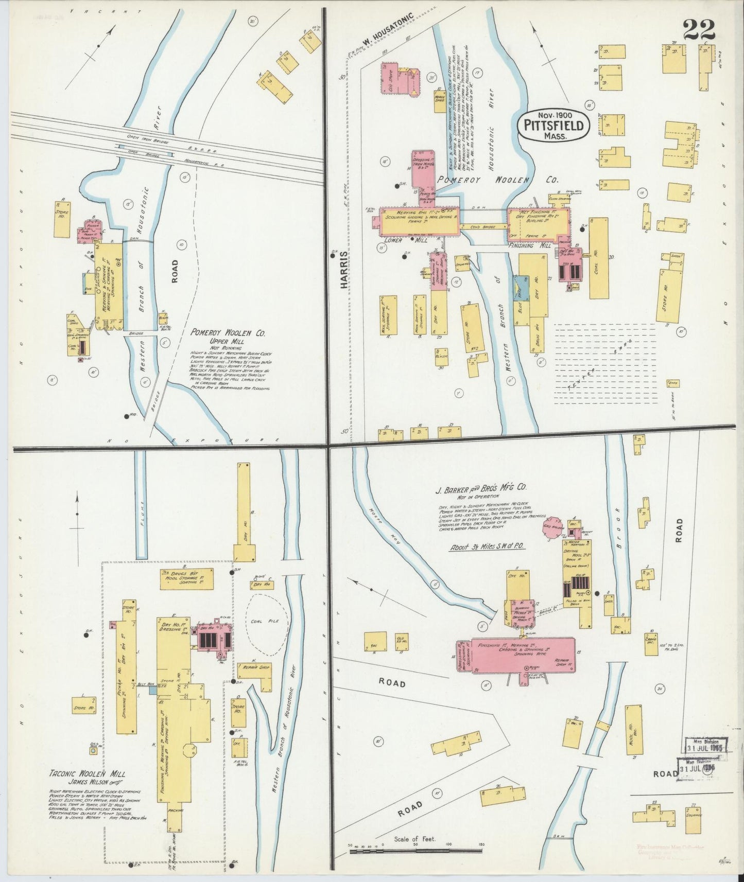 Sanborn Fire Insurance Map from Pittsfield, Berkshire County, Massachusetts (1900), Sheet #0022 - Complete Map Set gallery image, historic Sanborn map, vintage wall art, Massachusetts Massachusetts