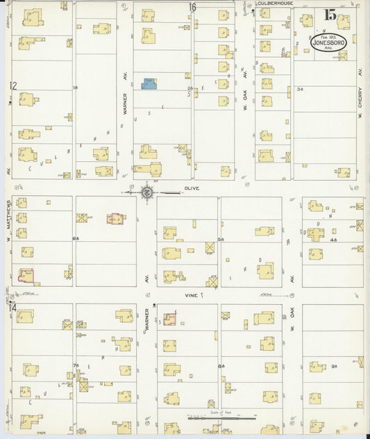 Sanborn Fire Insurance Map from Jonesboro, Craighead County, Arkansas (1913), Sheet #0015 - Historic Sanborn Fire Insurance Map Print, vintage old map wall art, antique decor, genealogy gift, Arkansas Arkansas map