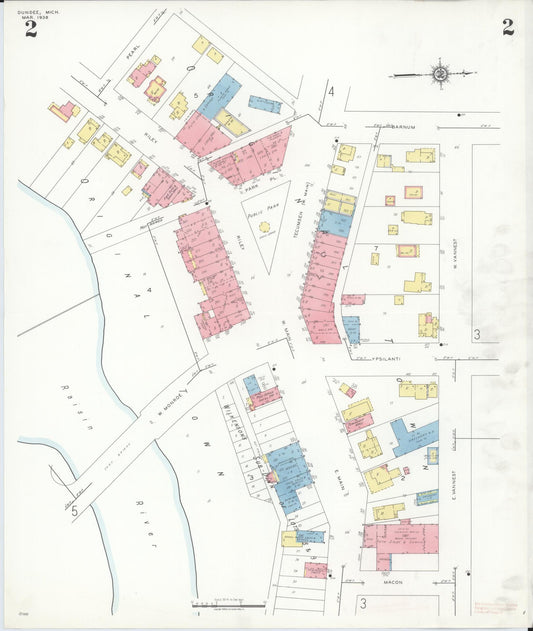Sanborn Fire Insurance Map from Dundee, Monroe County, Michigan (1938), Sheet #0002 - Historic Sanborn Fire Insurance Map Print, vintage old map wall art, antique decor, genealogy gift, Michigan Michigan map