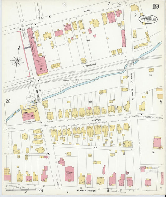 Sanborn Fire Insurance Map from Petersburg, Independent Cities, Virginia (1908), Sheet #0019 - Historic Sanborn Fire Insurance Map Print, vintage old map wall art, antique decor, genealogy gift, Virginia Virginia map