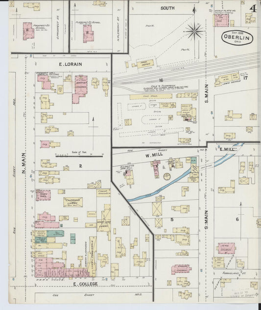 Sanborn Fire Insurance Map from Oberlin, Lorain County, Ohio (1888), Sheet #0004 - Historic Sanborn Fire Insurance Map Print, vintage old map wall art, antique decor, genealogy gift, Ohio Ohio map