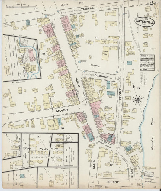 Sanborn Fire Insurance Map from Waterville, Kennebec County, Maine (1884), Sheet #0002 - Historic Sanborn Fire Insurance Map Print, vintage old map wall art, antique decor, genealogy gift, Maine Maine map