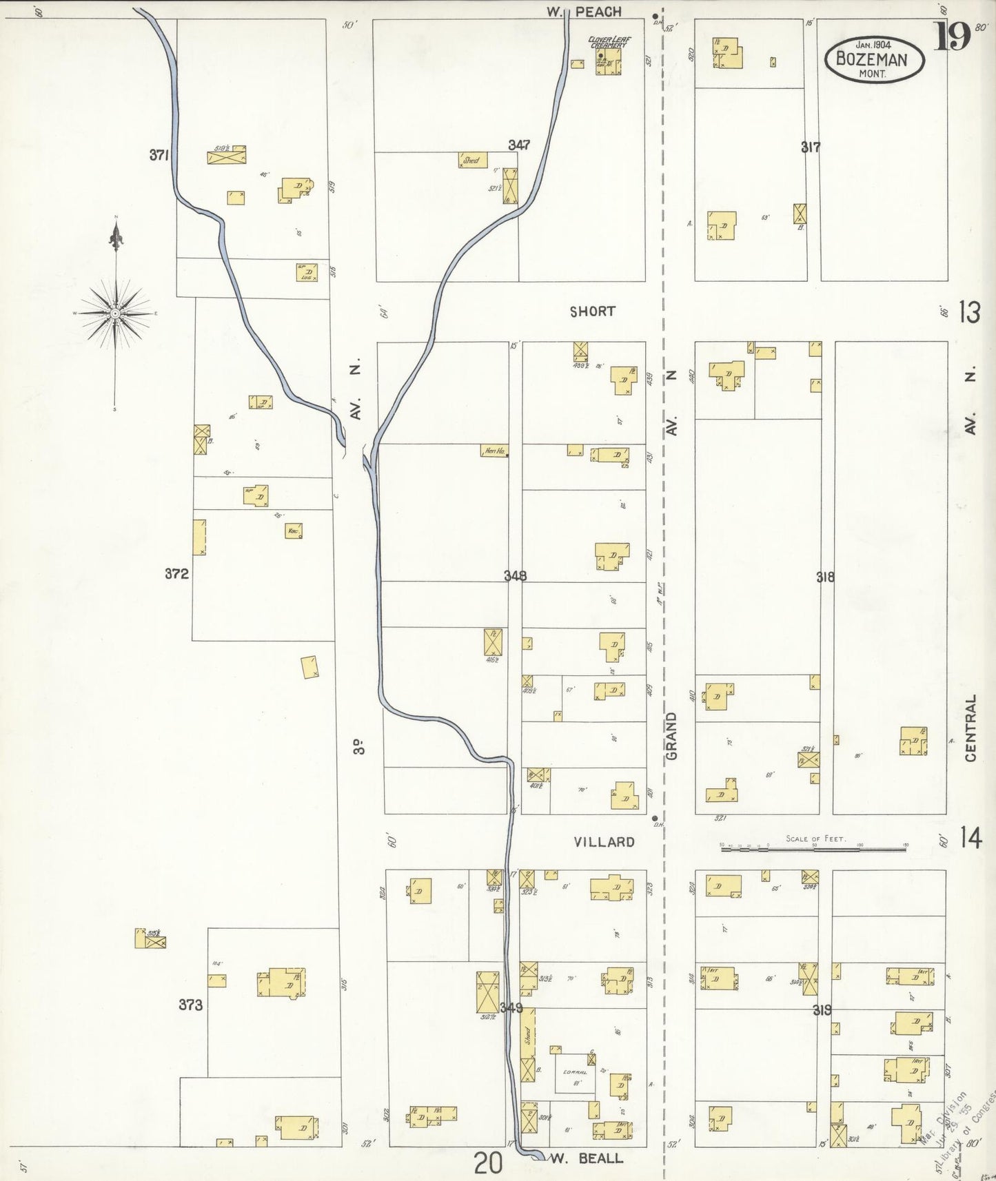 Sanborn Fire Insurance Map from Bozeman, Gallatin County, Montana (1904), Sheet #0019 - Complete Map Set gallery image, historic Sanborn map, vintage wall art, Montana Montana