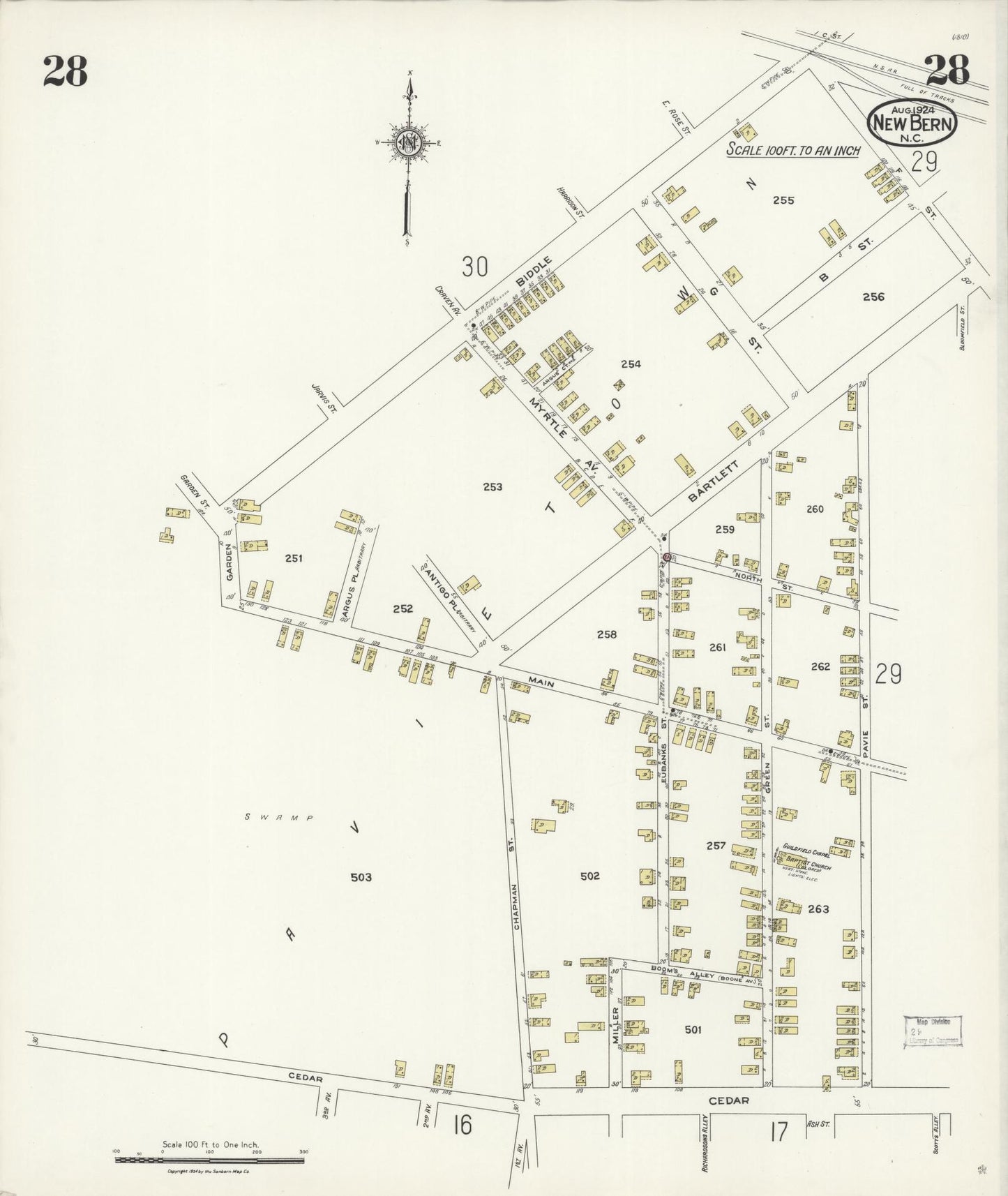 Sanborn Fire Insurance Map from New Bern, Craven County, North Carolina (1924), Sheet #0028 - Complete Map Set gallery image, historic Sanborn map, vintage wall art, North Carolina North Carolina