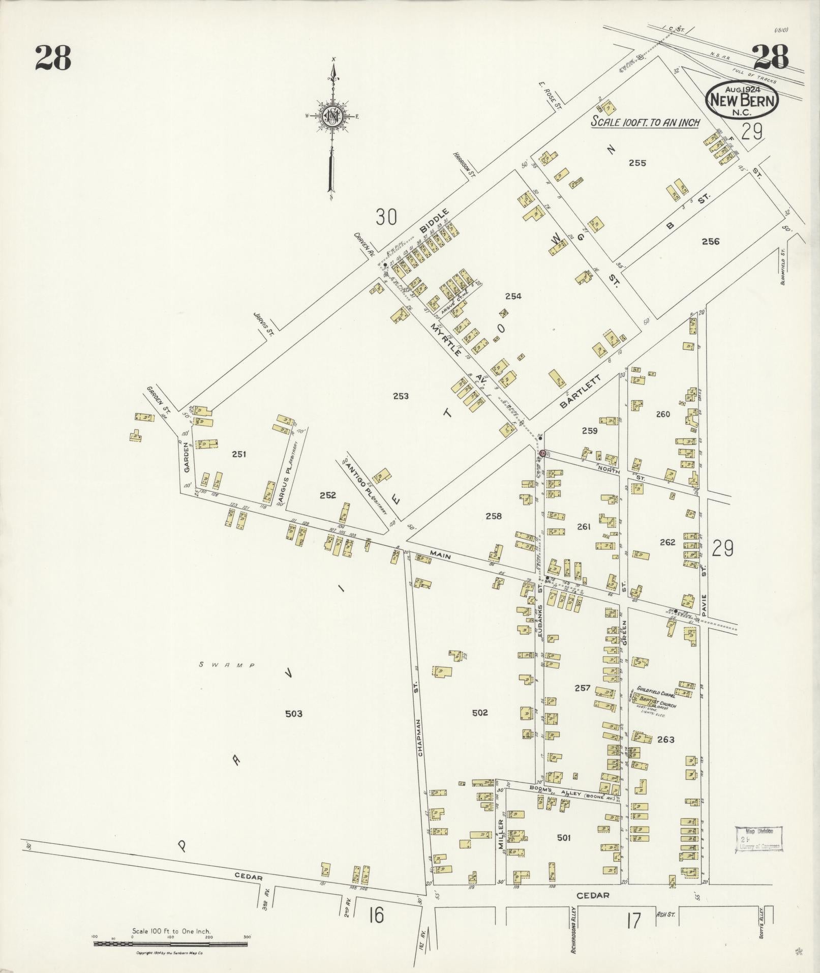 Sanborn Fire Insurance Map from New Bern, Craven County, North Carolina (1924), Sheet #0028 - Complete Map Set gallery image, historic Sanborn map, vintage wall art, North Carolina North Carolina