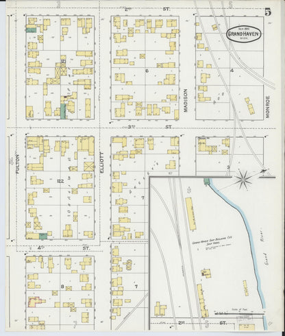 Sanborn Fire Insurance Map from Grand Haven, Ottawa County, Michigan (1892), Sheet #0005 - Complete Map Set gallery image, historic Sanborn map, vintage wall art, Michigan Michigan