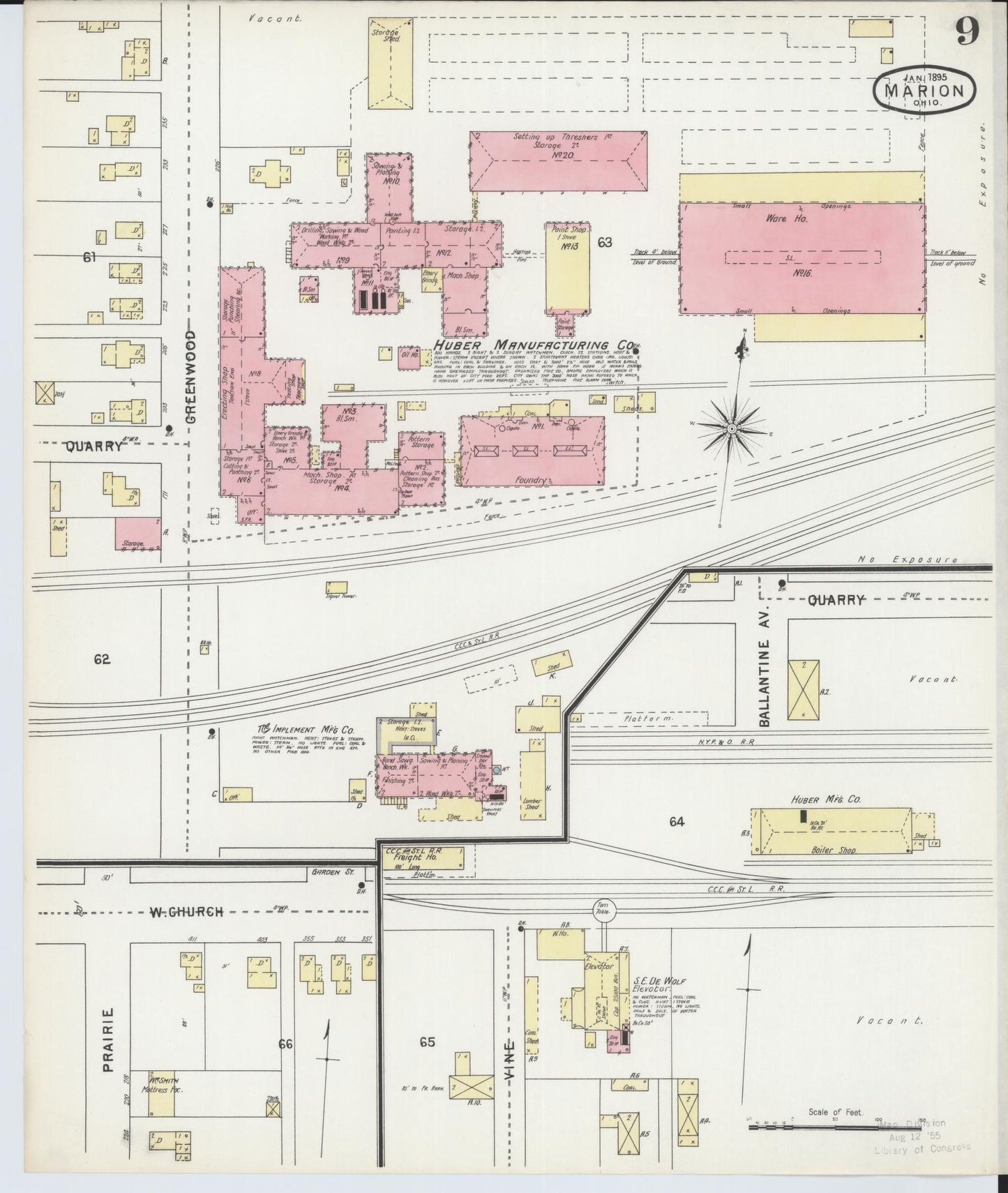 Sanborn Fire Insurance Map from Marion, Marion County, Ohio (1895), Sheet #0009 - Complete Map Set gallery image, historic Sanborn map, vintage wall art, Ohio Ohio