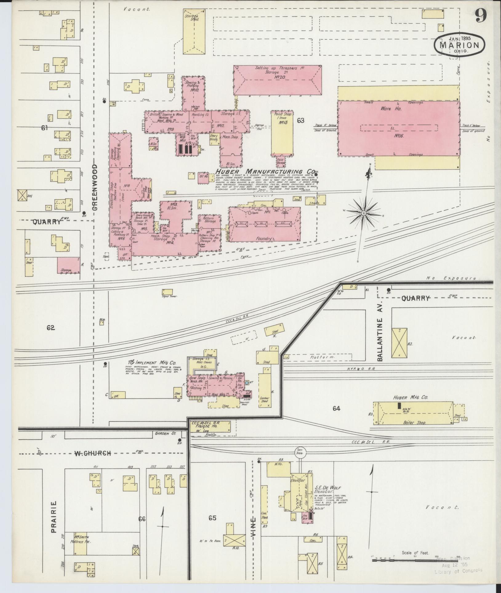 Sanborn Fire Insurance Map from Marion, Marion County, Ohio (1895), Sheet #0009 - Complete Map Set gallery image, historic Sanborn map, vintage wall art, Ohio Ohio