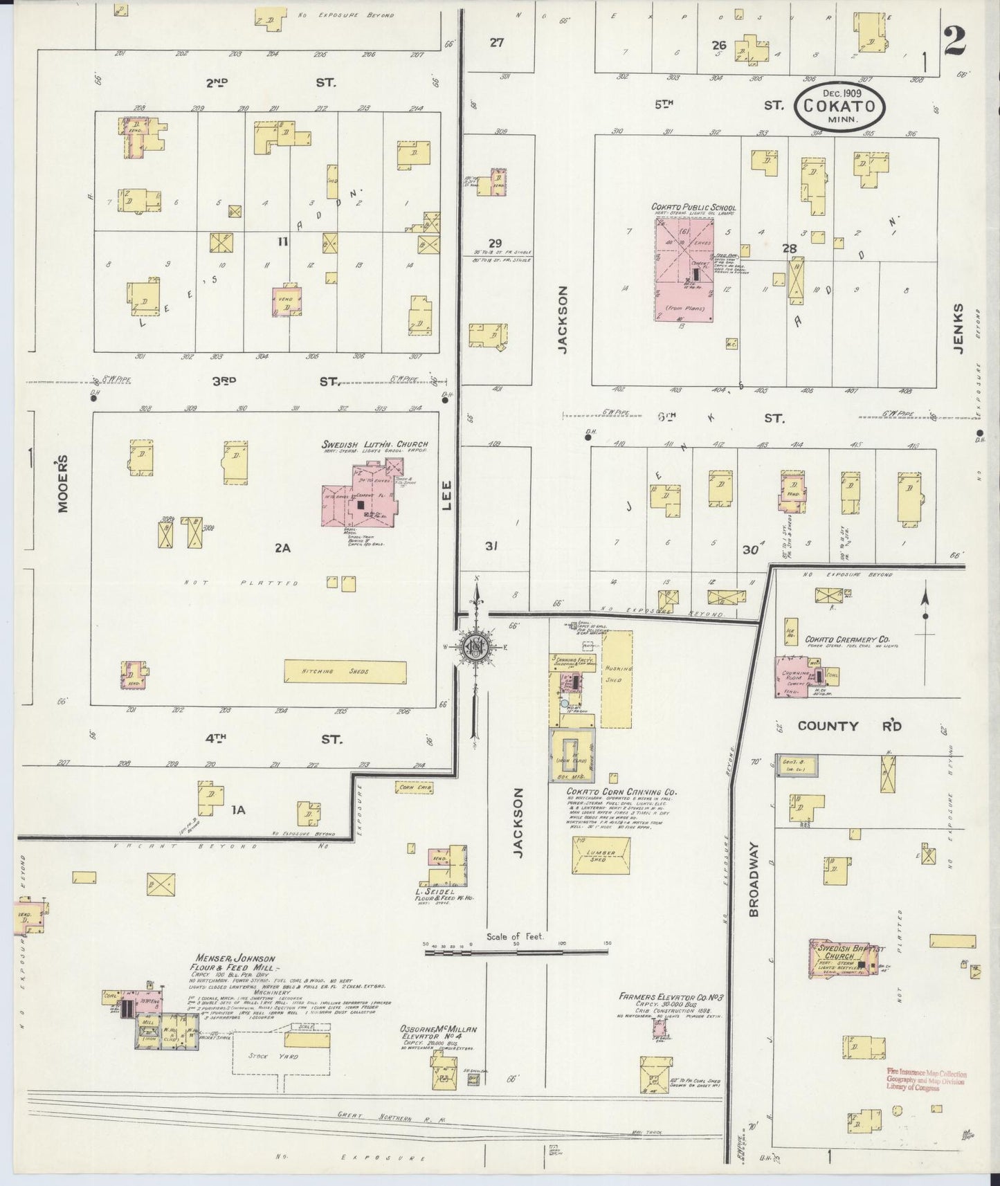Sanborn Fire Insurance Map from Cokato, Wright County, Minnesota (1909), Sheet #0002 - Complete Map Set gallery image, historic Sanborn map, vintage wall art, Minnesota Minnesota