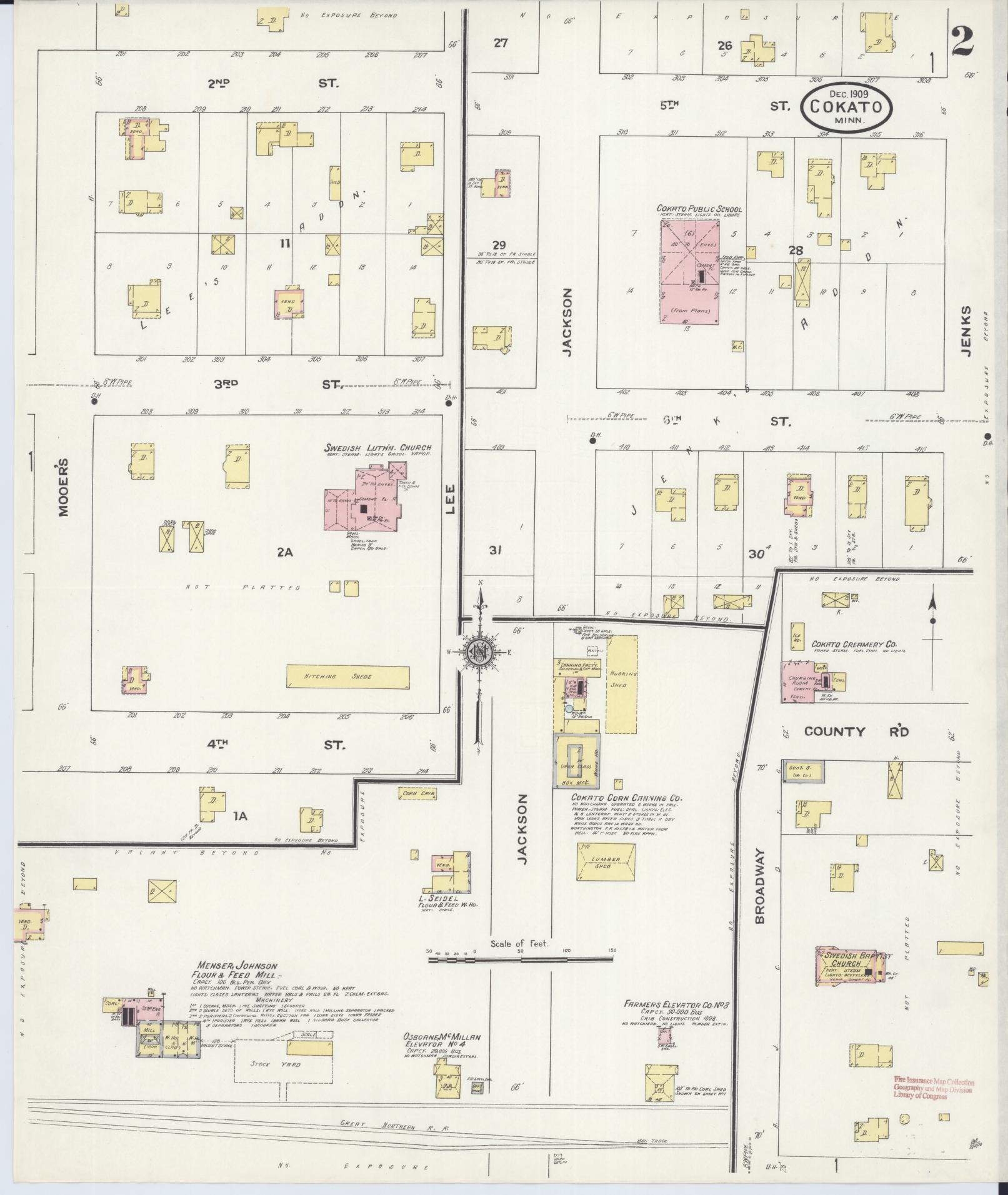 Sanborn Fire Insurance Map from Cokato, Wright County, Minnesota (1909), Sheet #0002 - Complete Map Set gallery image, historic Sanborn map, vintage wall art, Minnesota Minnesota