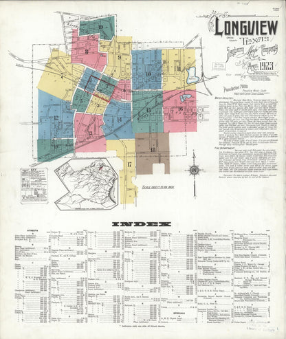 Sanborn Fire Insurance Map from Longview, Gregg County, Texas (1923), Sheet #0001 - Complete Map Set gallery image, historic Sanborn map, vintage wall art, Texas Texas