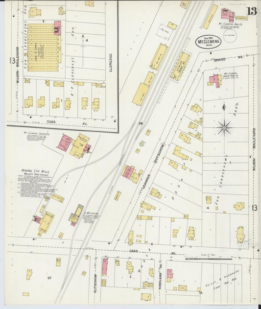 Sanborn Fire Insurance Map from Mount Clemens, Macomb County, Michigan (1903), Sheet #0013 - Historic Sanborn Fire Insurance Map Print, vintage old map wall art, antique decor, genealogy gift, Michigan Michigan map
