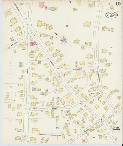 Sanborn Fire Insurance Map from Milford, Worcester County, Massachusetts (1897), Sheet #0010 - Historic Sanborn Fire Insurance Map Print, vintage old map wall art, antique decor, genealogy gift, Massachusetts Massachusetts map