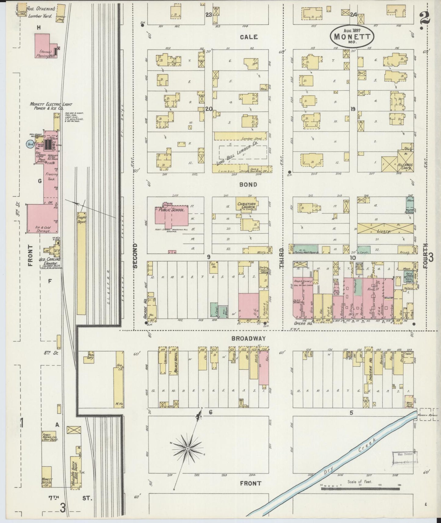 Sanborn Fire Insurance Map from Monett, Barry County, Missouri (1897), Sheet #0002 - Complete Map Set gallery image, historic Sanborn map, vintage wall art, Missouri Missouri