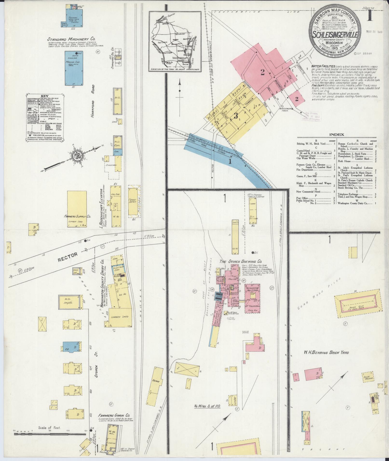 Sanborn Fire Insurance Map from Schleisingerville, Washington County, Wisconsin (1913), Sheet #0001 - Historic Sanborn Fire Insurance Map Print, vintage old map wall art, antique decor, genealogy gift, Wisconsin Wisconsin map