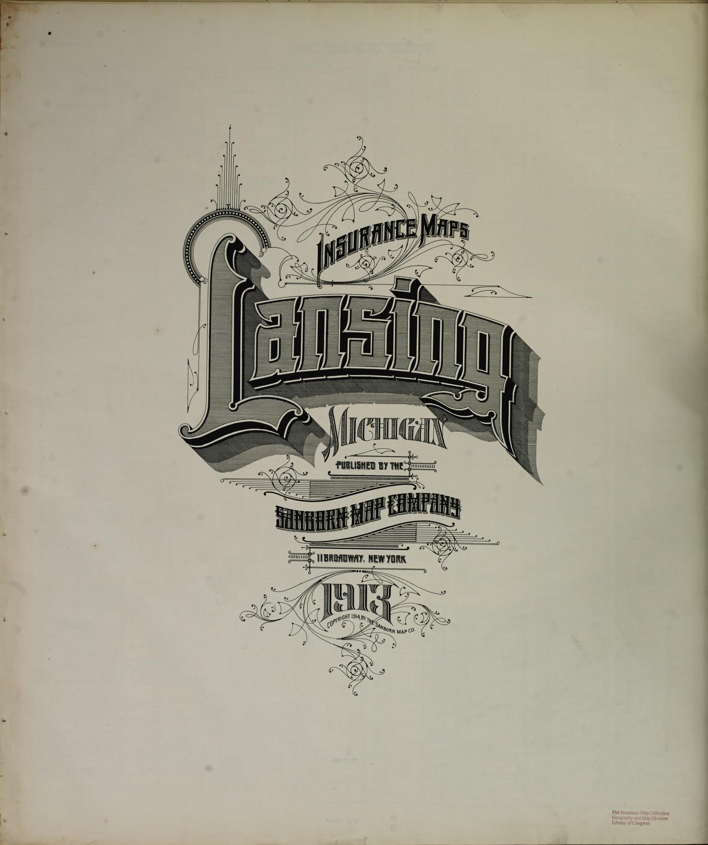 Sanborn Fire Insurance Map from Lansing, Ingham County, Michigan (1913), Sheet #0001 - Historic Sanborn Fire Insurance Map Print, vintage old map wall art, antique decor, genealogy gift, Michigan Michigan map