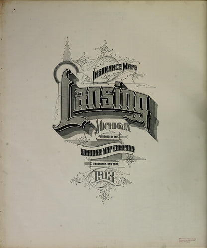 Sanborn Fire Insurance Map from Lansing, Ingham County, Michigan (1913), Sheet #0001 - Historic Sanborn Fire Insurance Map Print, vintage old map wall art, antique decor, genealogy gift, Michigan Michigan map