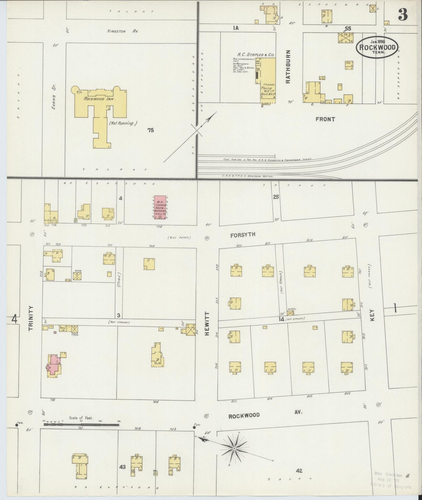 Sanborn Fire Insurance Map from Rockwood, Roane County, Tennessee (1898), Sheet #0003 - Historic Sanborn Fire Insurance Map Print, vintage old map wall art, antique decor, genealogy gift, Tennessee Tennessee map