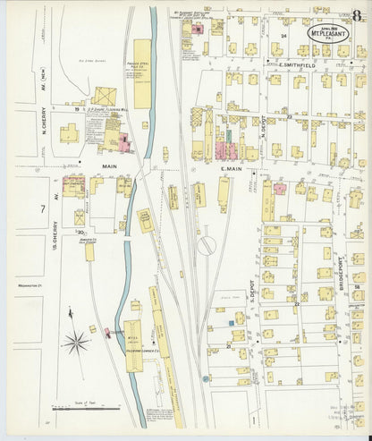 Sanborn Fire Insurance Map from Mount Pleasant, Westmoreland County, Pennsylvania (1908), Sheet #0008 - Historic Sanborn Fire Insurance Map Print, vintage old map wall art, antique decor, genealogy gift, Pennsylvania Pennsylvania map