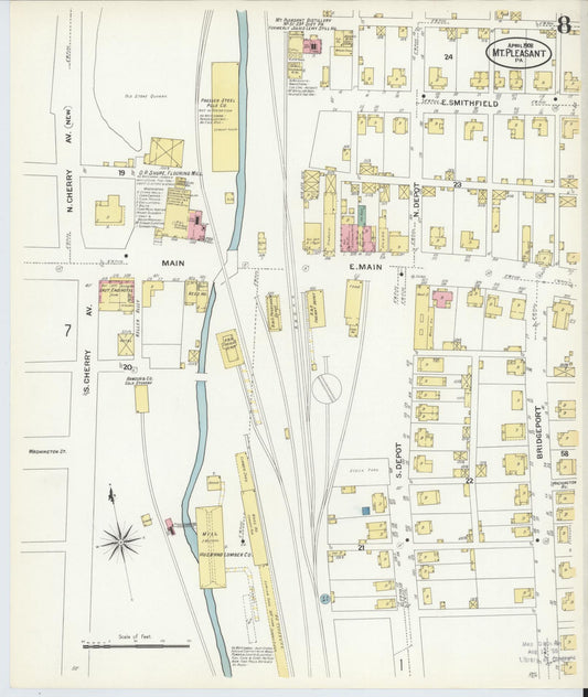 Sanborn Fire Insurance Map from Mount Pleasant, Westmoreland County, Pennsylvania (1908), Sheet #0008 - Historic Sanborn Fire Insurance Map Print, vintage old map wall art, antique decor, genealogy gift, Pennsylvania Pennsylvania map