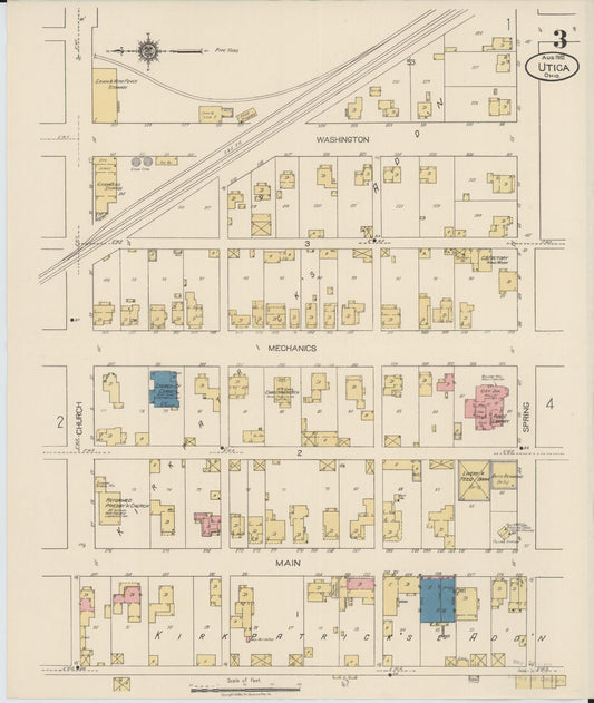 Sanborn Fire Insurance Map from Utica, Licking County, Ohio (1922), Sheet #0003 - Historic Sanborn Fire Insurance Map Print, vintage old map wall art, antique decor, genealogy gift, Ohio Ohio map