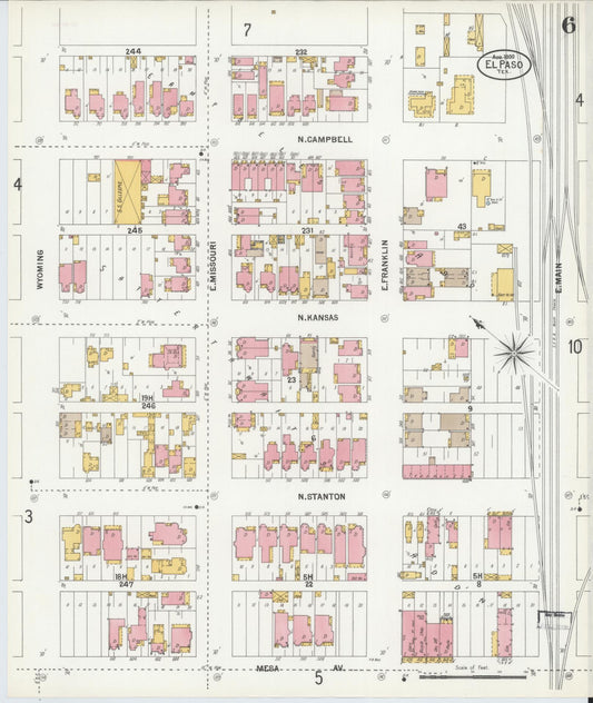 Sanborn Fire Insurance Map from El Paso, El Paso County, Texas (1900), Sheet #0006 - Historic Sanborn Fire Insurance Map Print, vintage old map wall art, antique decor, genealogy gift, Texas Texas map