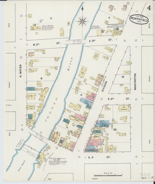 Sanborn Fire Insurance Map from Northfield, Rice County, Minnesota (1889), Sheet #0004 - Historic Sanborn Fire Insurance Map Print, vintage old map wall art, antique decor, genealogy gift, Minnesota Minnesota map