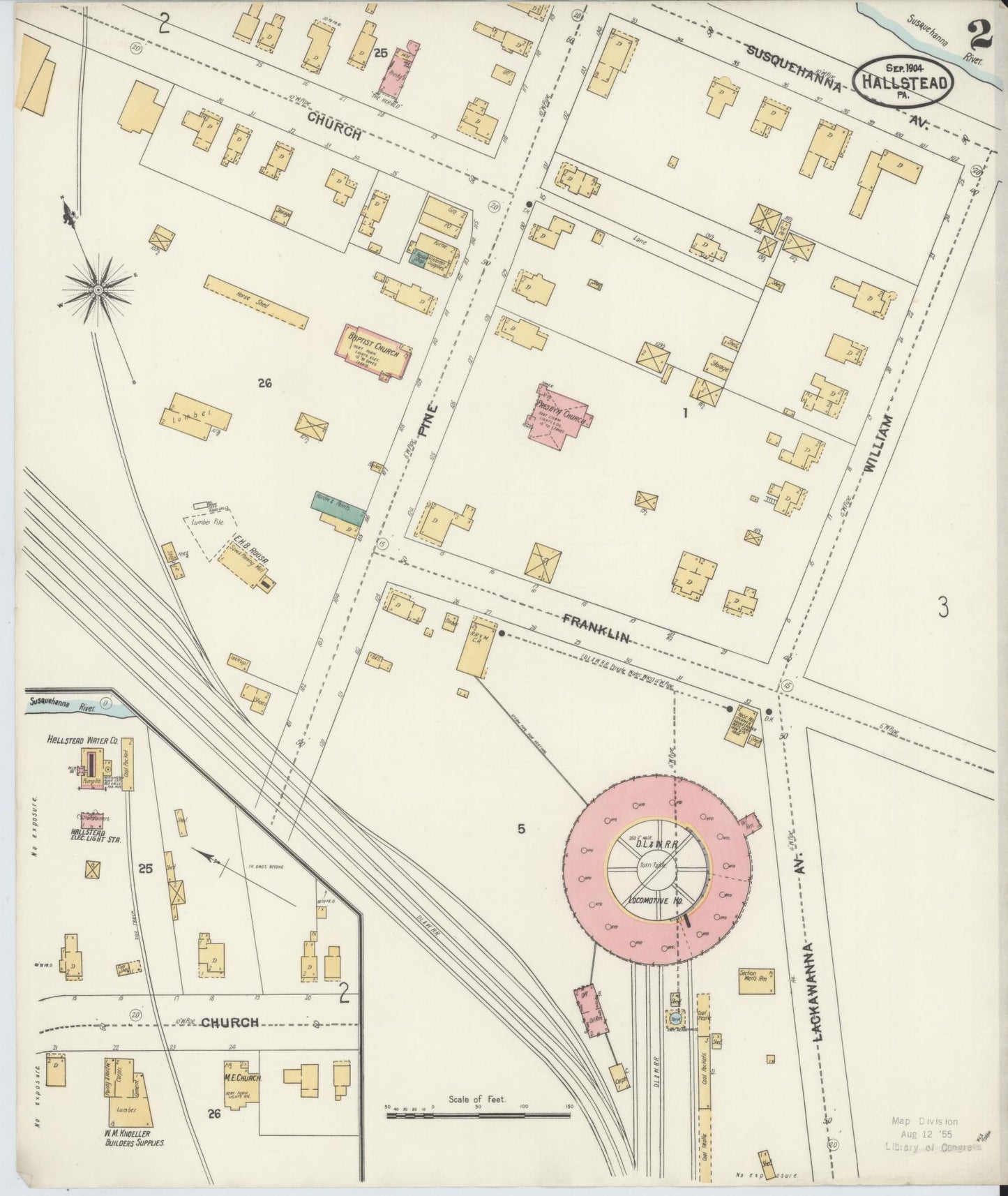 Sanborn Fire Insurance Map from Hallstead, Susquehanna County, Pennsylvania (1904), Sheet #0002 - Complete Map Set gallery image, historic Sanborn map, vintage wall art, Pennsylvania Pennsylvania
