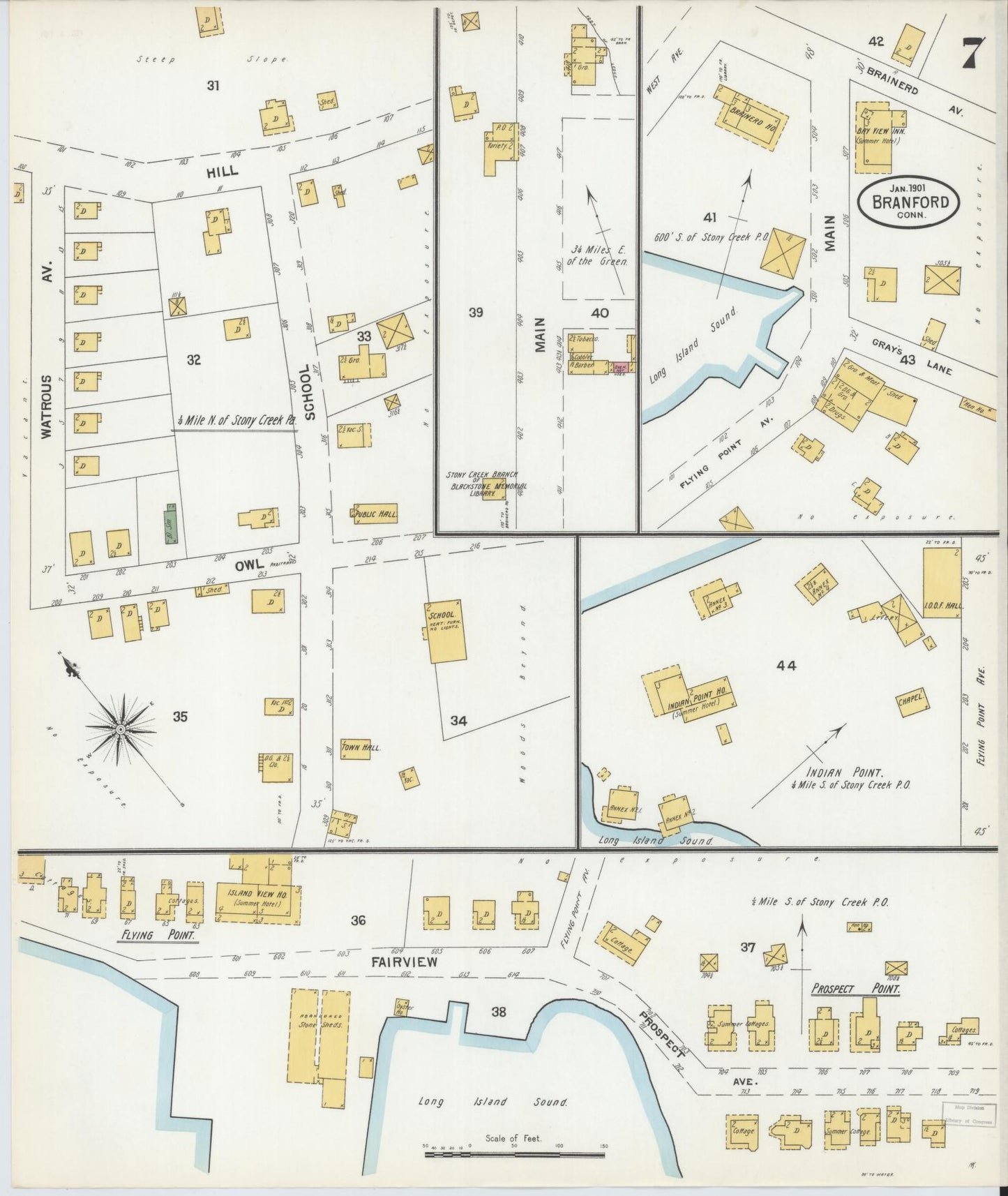 Sanborn Fire Insurance Map from Branford, New Haven County, Connecticut (1901), Sheet #0007 - Complete Map Set gallery image, historic Sanborn map, vintage wall art, Connecticut Connecticut