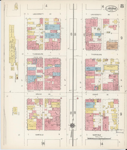 Sanborn Fire Insurance Map from Laramie, Albany County, Wyoming (1912), Sheet #0008 - Historic Sanborn Fire Insurance Map Print, vintage old map wall art, antique decor, genealogy gift, Wyoming Wyoming map