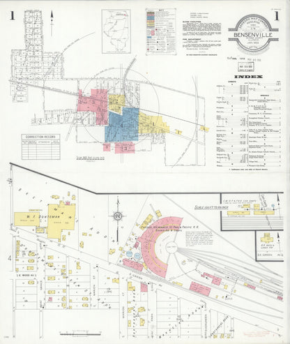 Sanborn Fire Insurance Map from Bensenville, Dupage County, Illinois (1933), Sheet #0001 - Historic Sanborn Fire Insurance Map Print, vintage old map wall art, antique decor, genealogy gift, Illinois Illinois map