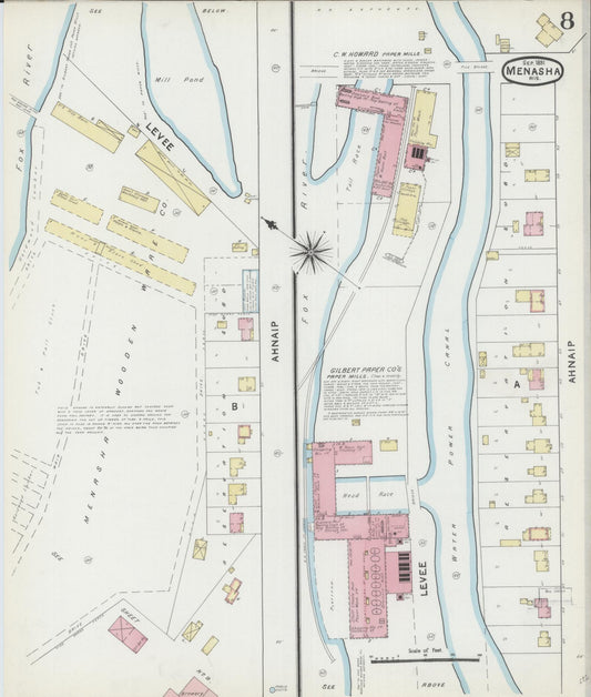 Sanborn Fire Insurance Map from Menasha, Winnebago County, Wisconsin (1891), Sheet #0008 - Historic Sanborn Fire Insurance Map Print, vintage old map wall art, antique decor, genealogy gift, Wisconsin Wisconsin map