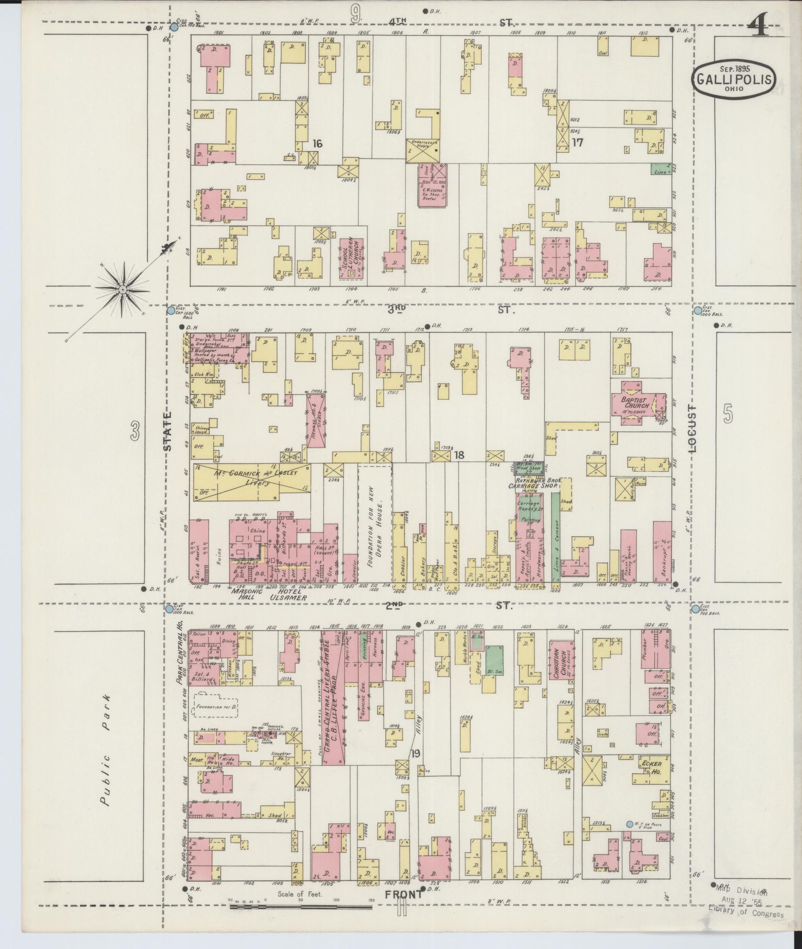 Sanborn Fire Insurance Map from Gallipolis, Gallia County, Ohio (1895), Sheet #0004 - Historic Sanborn Fire Insurance Map Print, vintage old map wall art, antique decor, genealogy gift, Ohio Ohio map