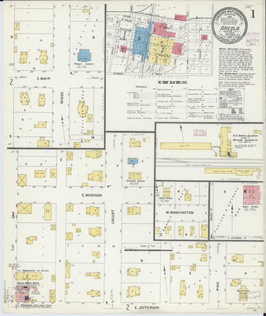 Sanborn Fire Insurance Map from Arcola, Douglas County, Illinois (1907), Sheet #0001 - Historic Sanborn Fire Insurance Map Print, vintage old map wall art, antique decor, genealogy gift, Illinois Illinois map