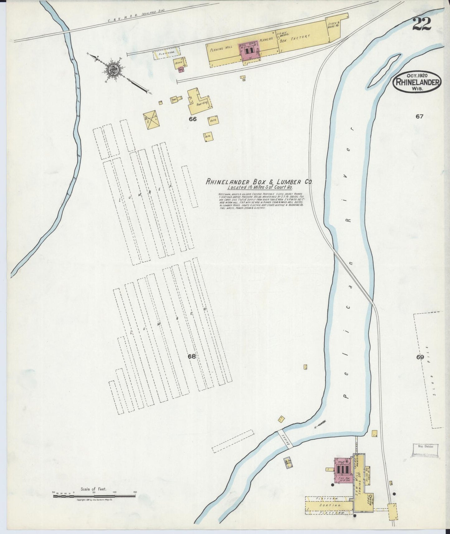 Sanborn Fire Insurance Map from Rhinelander, Oneida County, Wisconsin (1920), Sheet #0022 - Complete Map Set gallery image, historic Sanborn map, vintage wall art, Wisconsin Wisconsin
